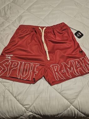 Civil Regime X Marvel Spider-Man Red Athletic Mesh Shorts with Drawstring
